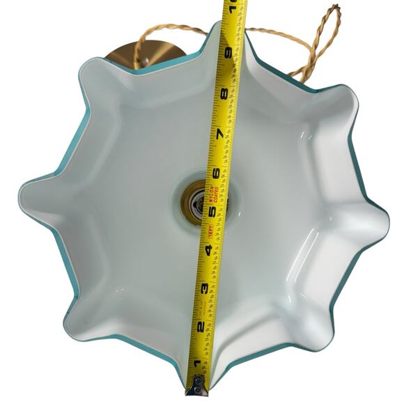 Retro Milk Glass Ceiling Pendant Light Draped Flower Gold Cord Blue Shade - Picture 10 of 11